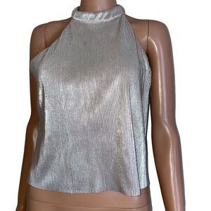 Papaya brand top blouse tank metallic halter style textured keyhole back SZ SM